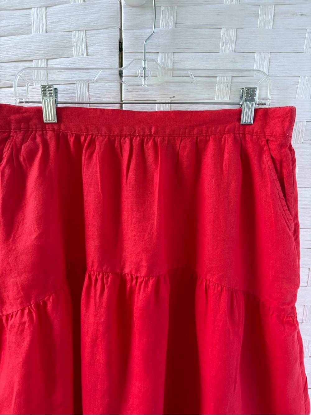 Joie Linen XL Red Tier Maxi Skirt Pockets Pull On Elastic Back Waist Beach Boho - Picture 4 of 12